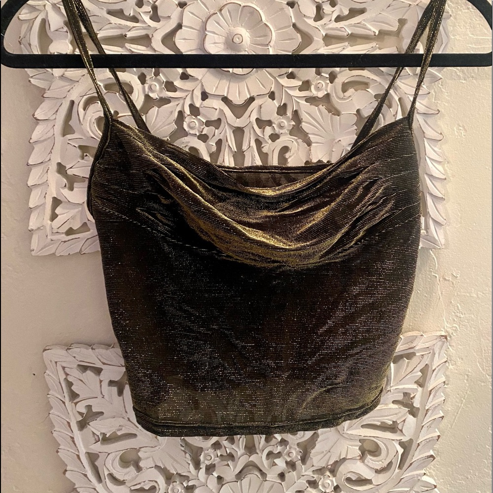 Gold Cowl Neck Crop Top